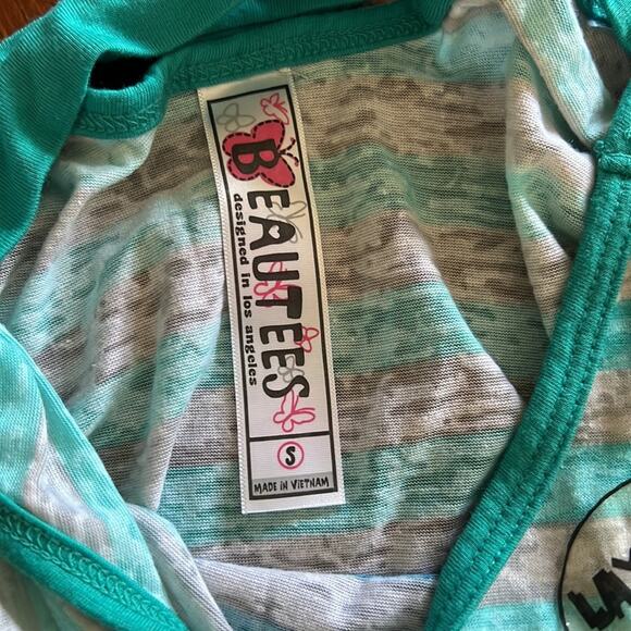 Beautees Girls S(7/8) Striped Knit Top Asymmetrical Hemline - Picture 3 of 7